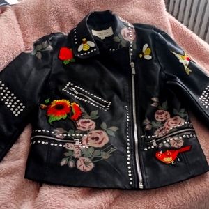 Faux Leather with Patches Jacket